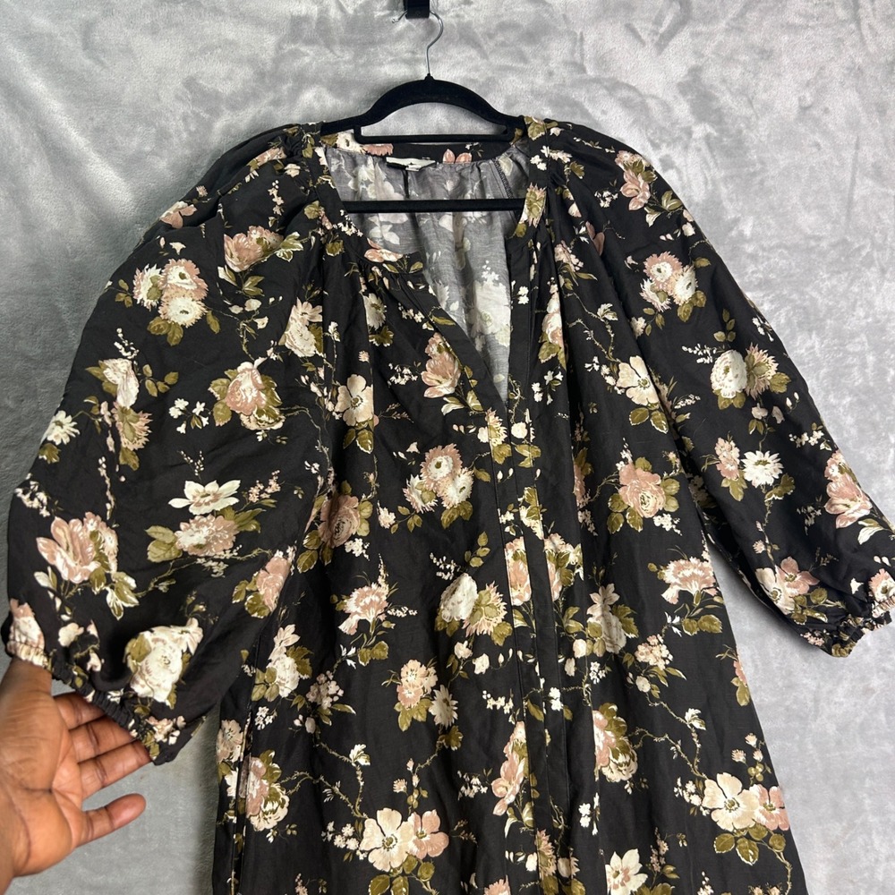 Tuckernuck Black Floral Tiered Maxi Dress XL Puff Sleeve Pockets Boho Romantic - Picture 6 of 9